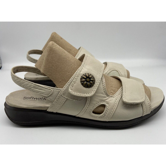 Soft Walk Sandals Womens Sz 9.5 W Adjustable Slingback‎ Ivory S1402-115 - Picture 2 of 14